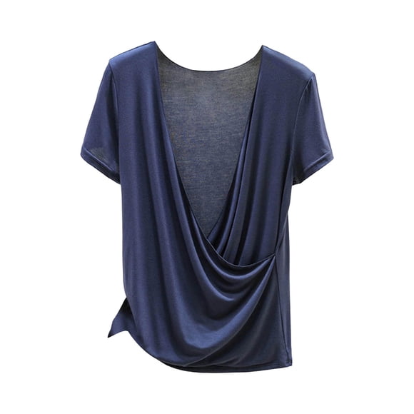 Fsgntruao Women‘s Casual Fashion Solid Color V-Neck Summer Short Sleeve Camisole Blouse T-shirt Top