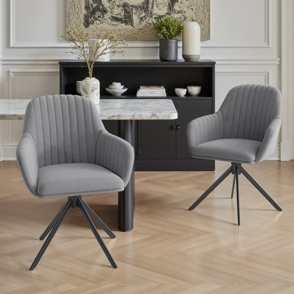 Dining Chairs Set of 2, Grey Velvet Swivel with Black Metal Legs, 360 Degree Rotating, 150 kg Capacity for Kitchen Living Room