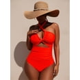 thumbnail image 4 of URSOFINE Women's One Piece Swimsuit Halter Neck Ruched Tummy Control Slimming Swimwear Cutout High Cut Bathing Suit for Beach, 4 of 4