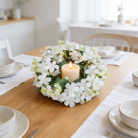 Rirozkan Candle Holder Wreath, Wildflower Floral Ring, 6 Inch Artificial Flower Arrangement for Pillar Candles, Table Centerpiece Base, Rustic Wedding Decor Photography Prop for Home Mantel