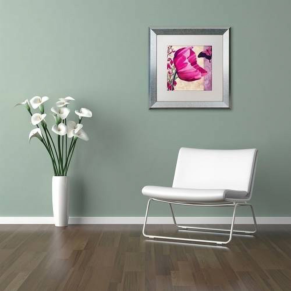 Trademark Fine Art " Pink Poppy II " Canvas Art by Color Bakery White Matte, Silver Frame