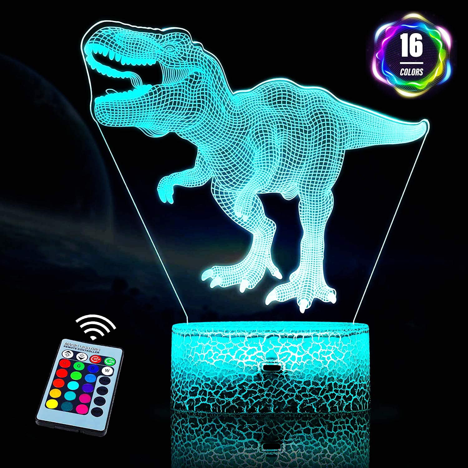 Dinosaur 3D illusion Night Light 16 Colors LED Table Lamp Boy Kids Gifts Bedroom 