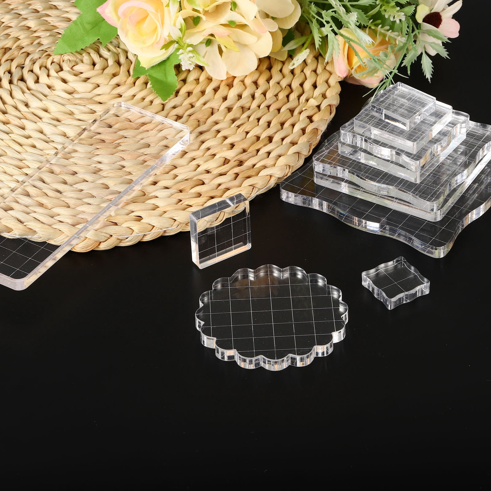 Unique Bargains Acrylic Stamping Block with Grid Lines for Scrapbooking 4"x 4"x0.3" 1Pcs