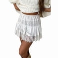 thumbnail image 2 of Women Y2k Lace Mini Skirts Summer Skirt Pleated Ruffle Floral Lace Tiered Short Skirts Underskirt White S, 2 of 7