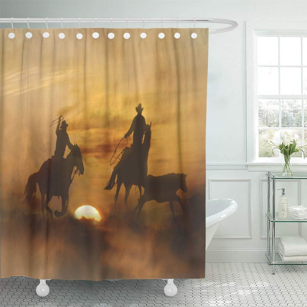Western Cowboy Riding Horses Waterproof Fabric Bathroom Shower Curtain 71Inch 