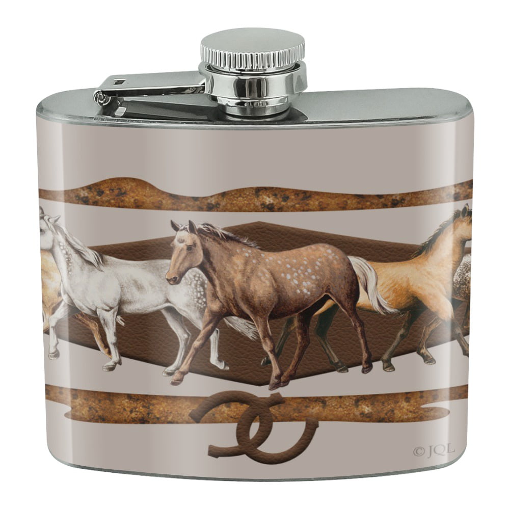 Horses Wild Running Pattern Stainless Steel 5oz Hip Drink Kidney Flask 