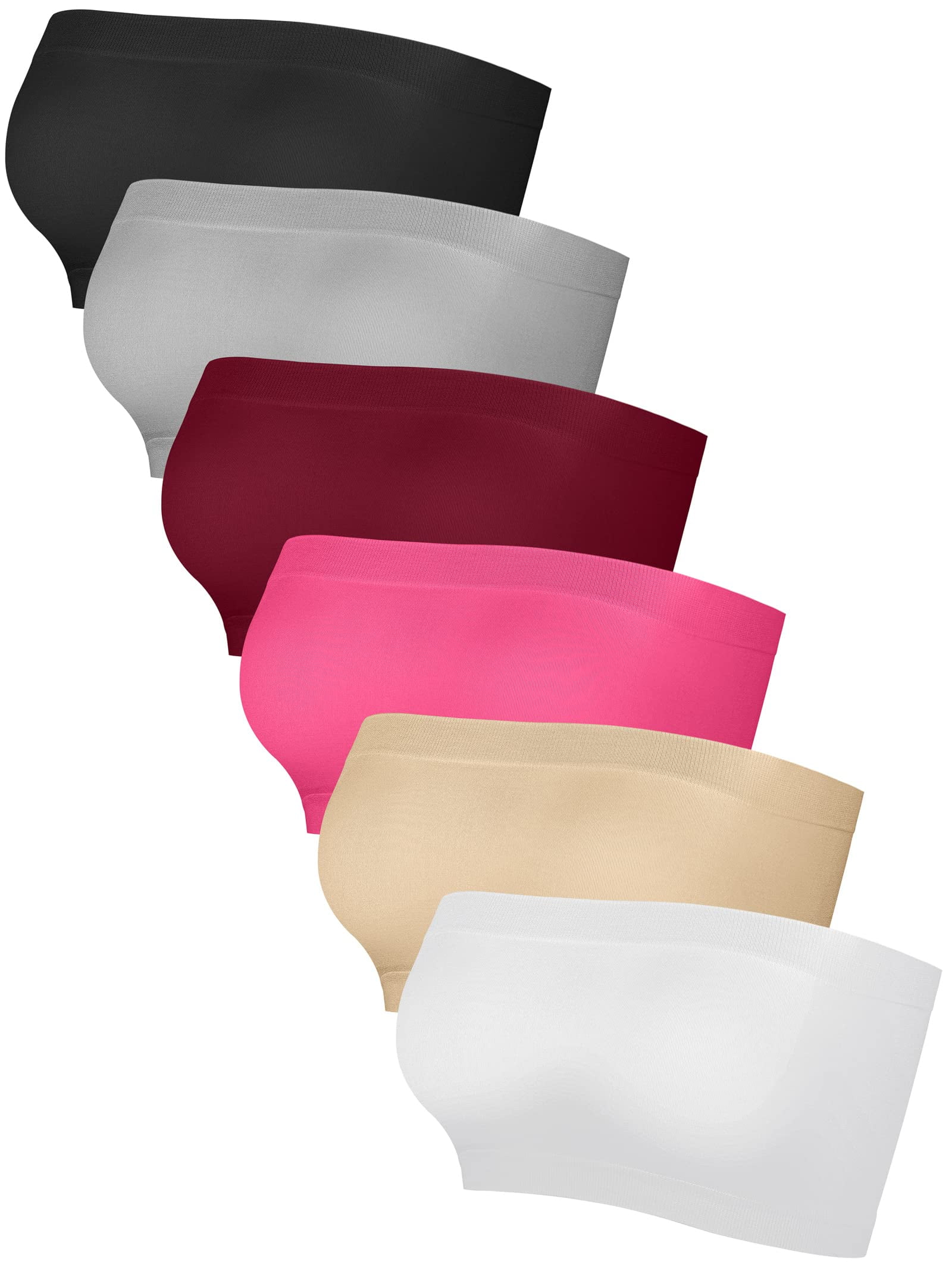 URATOT 6 Pieces Strapless Bandeau Bra Women's Seamless Bralettes Stretchy Non-padded Bandeau