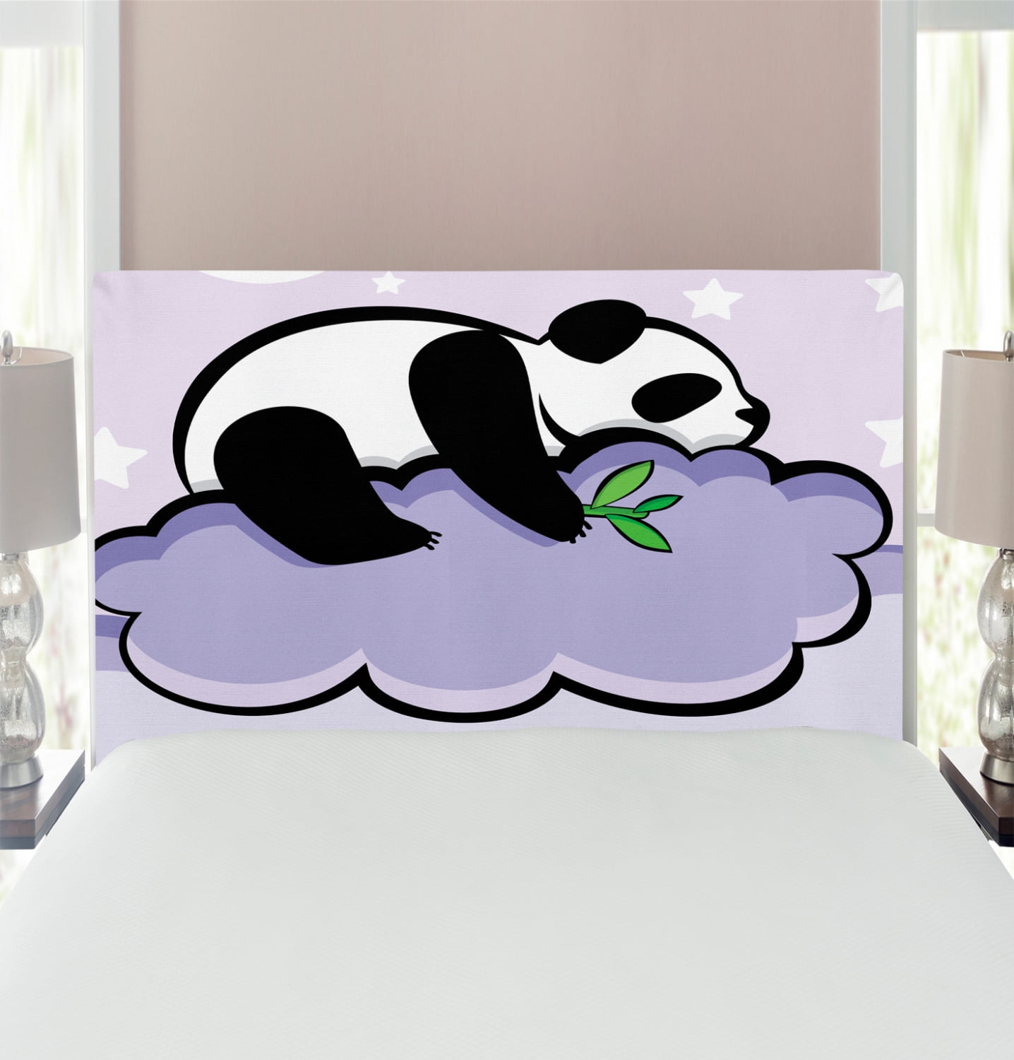 Panda Headboard, Panda Bear Sleeping on Cloud in Starry Night Sky