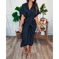 thumbnail image 6 of BTFBM Shirt Dresses for Women Spring Button Short Sleeve Silk Satin Ruched Maxi Summer Dress Cocktail Party Wedding, 6 of 8