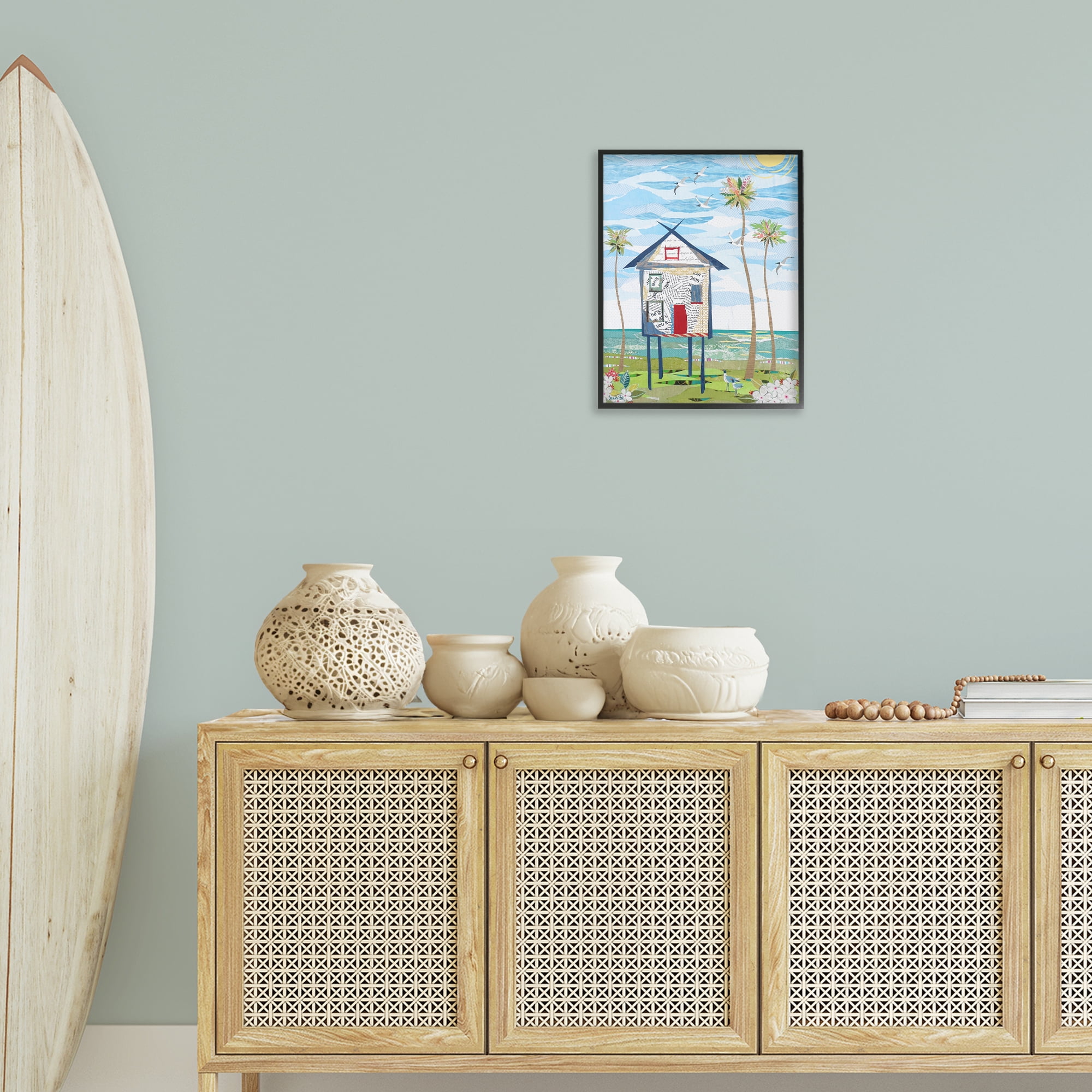 Stupell Industries Beach Vacation Getaway Coastal Painting Black Framed Art Print Wall Art, 16 x 20