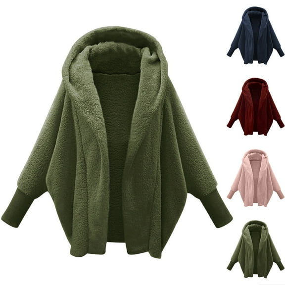 Patlollav Women Warm Faux Coat Jacket Winter Solid Long Sleeve Hooded Outerwear