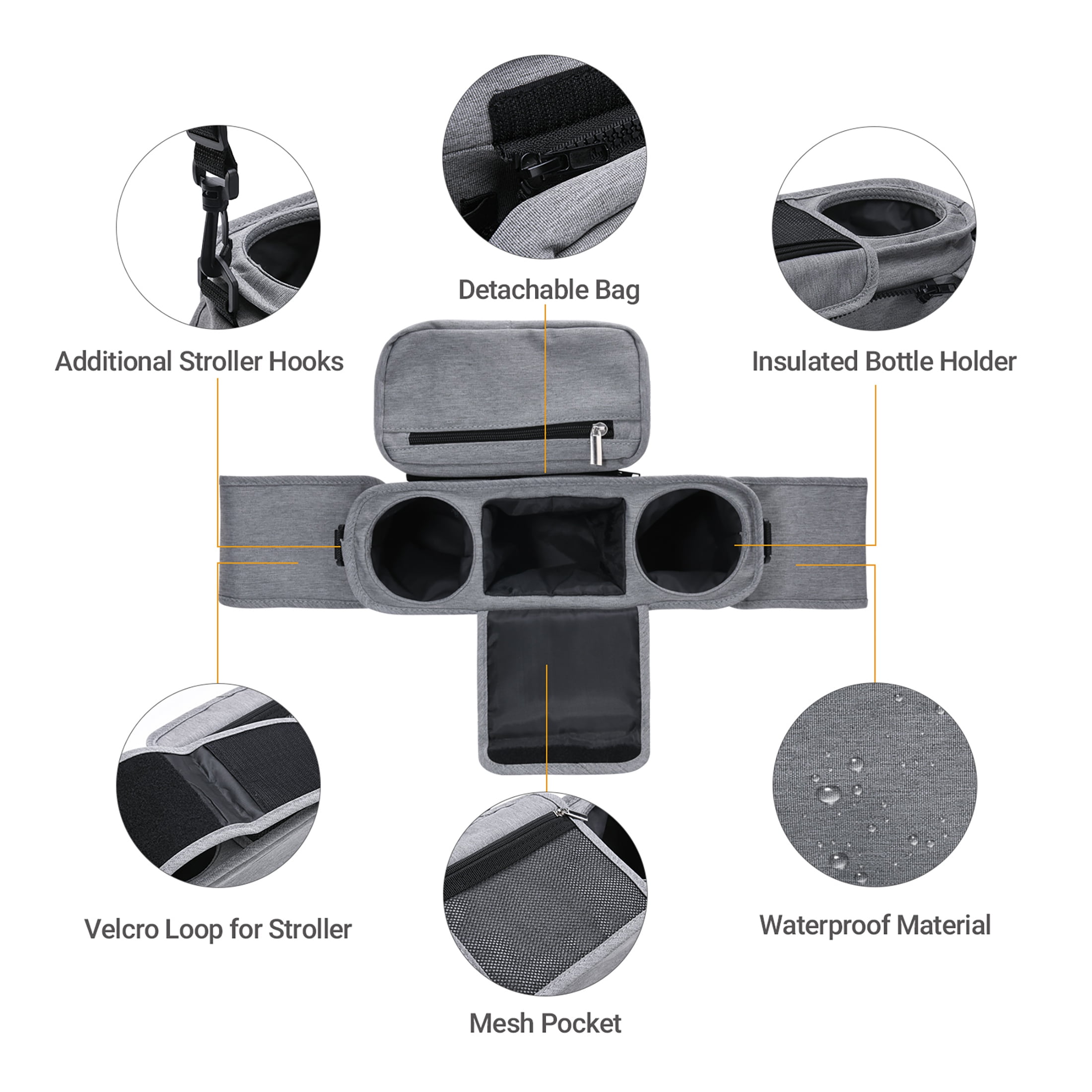 Momcozy Stroller Organizer with Insulated Cup Holder for Newborn and Toddler, Grey