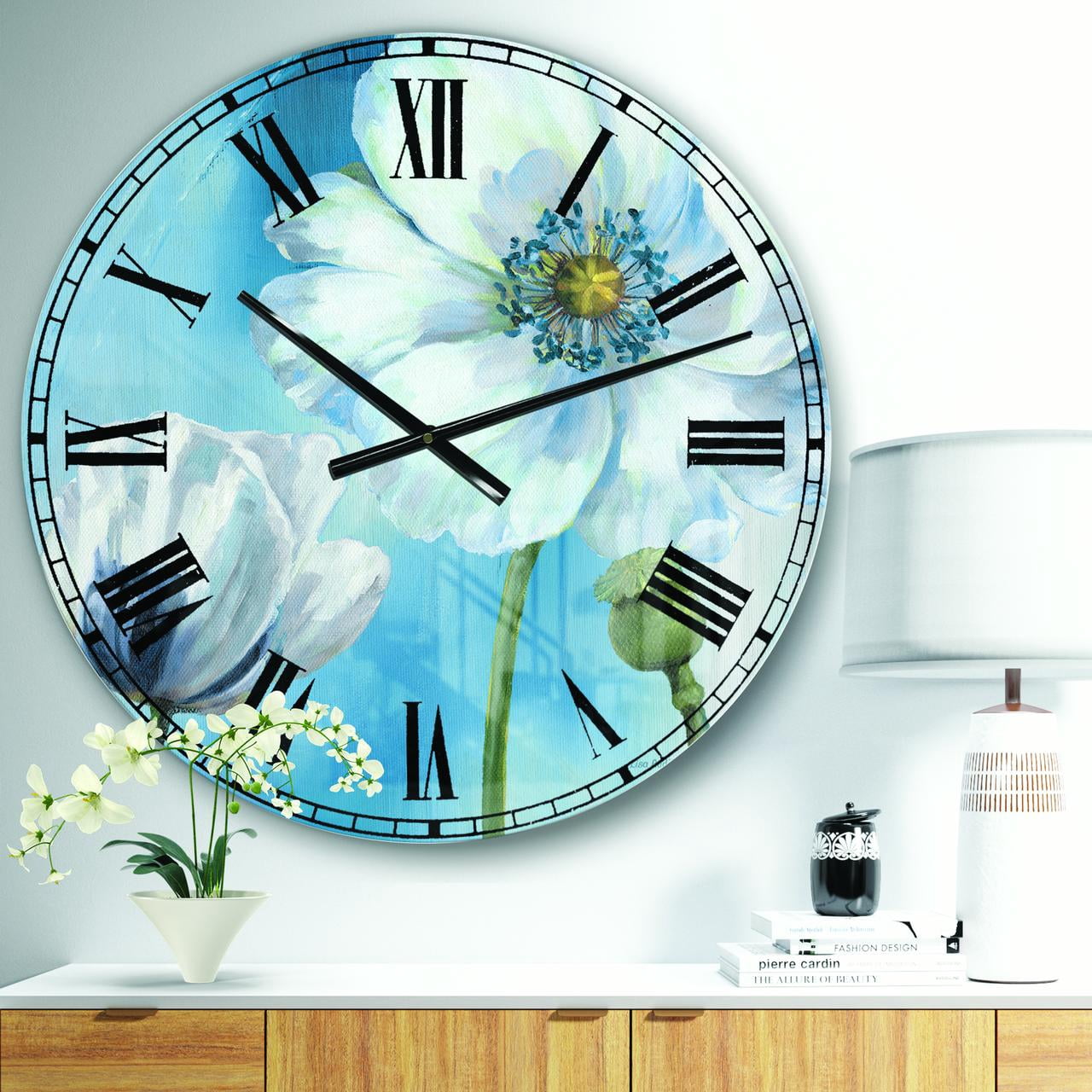 Designart Oversized Blue Analog Round Farmhouse Wall Clocks, CLM31119-C23
