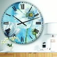 thumbnail image 2 of DesignArt Handpainted White Flower on Blue I Large Wall Clock, 2 of 2