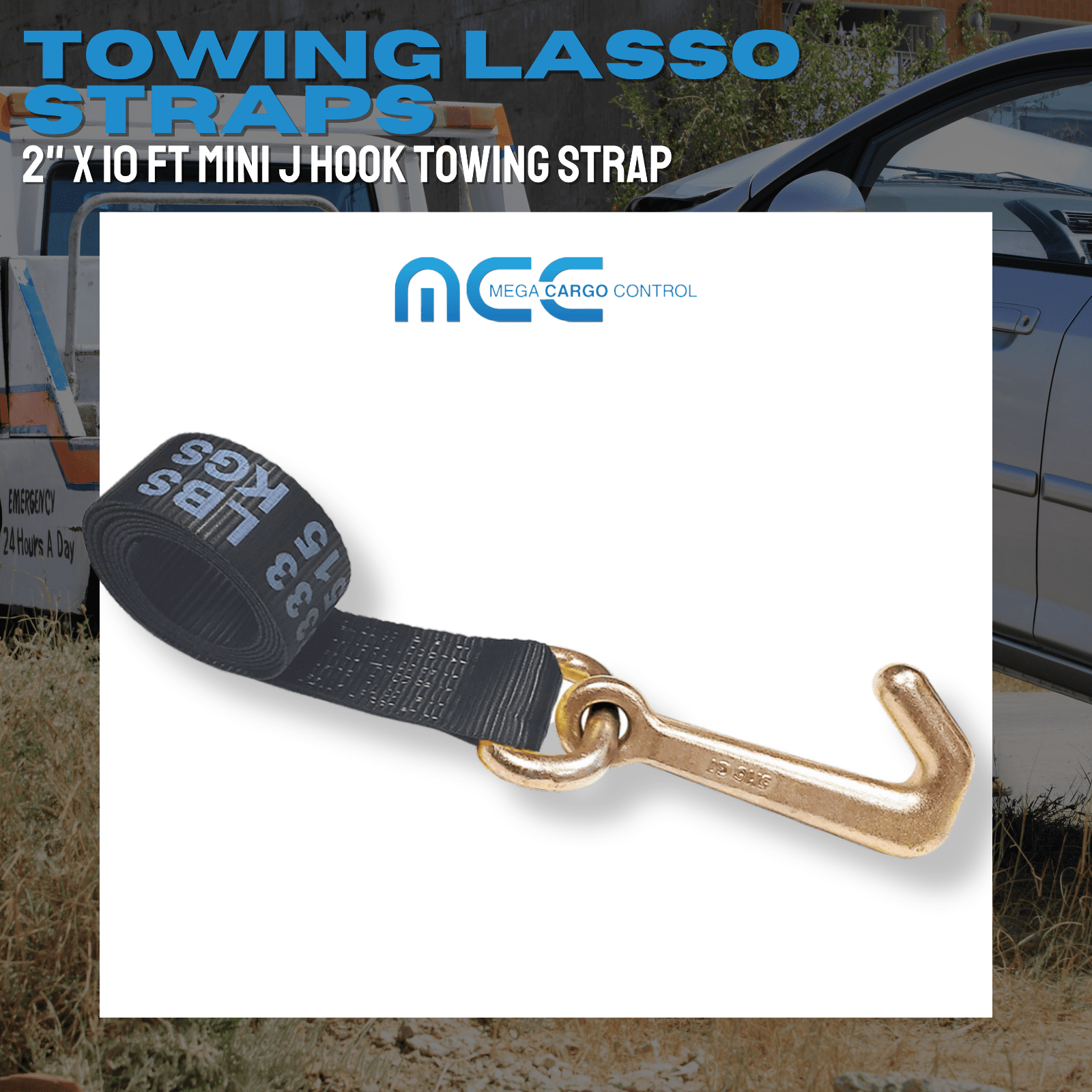 6 Pack Heavy Duty G70 2" x 10' Mini J Hook Towing Strap for Trailer Wrecker