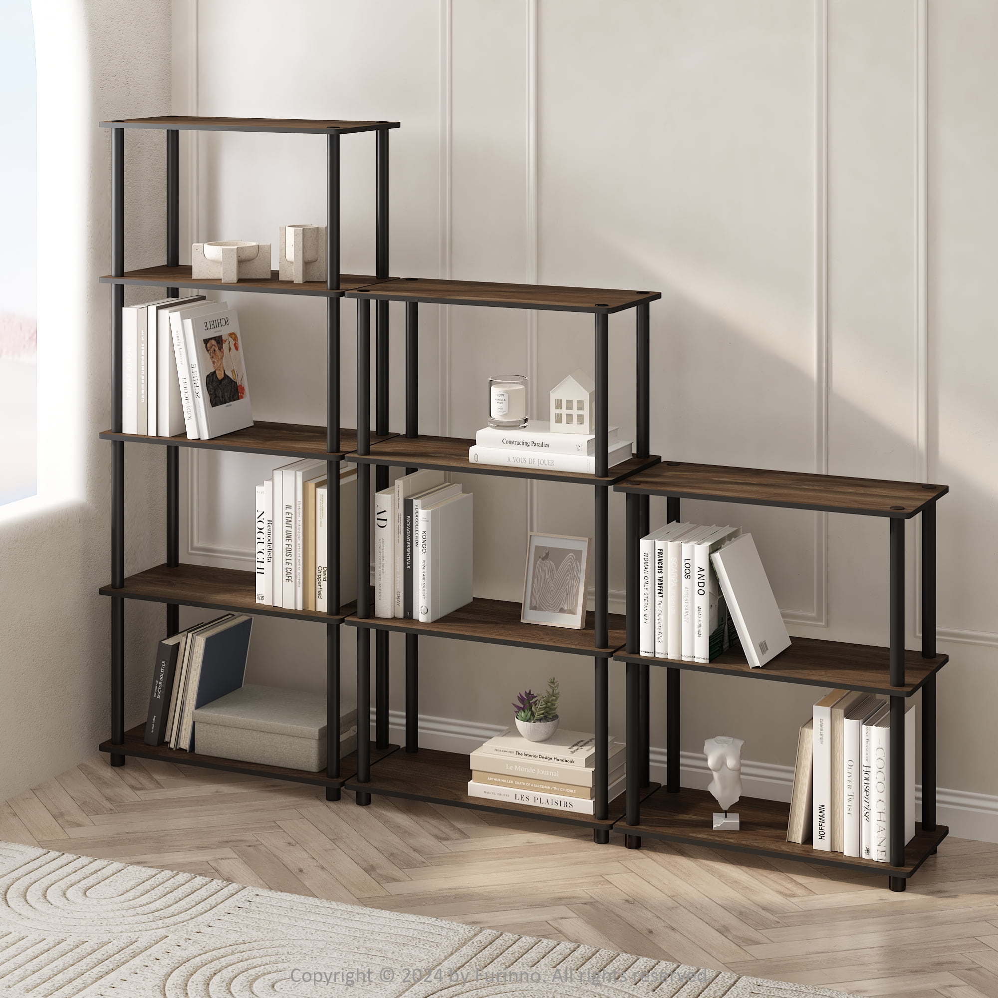 Furinno Turn-N-Tube 3-Tier Multipurpose Compact Display Rack, Shelving Unit, Bookcase, Columbia Walnut/Black
