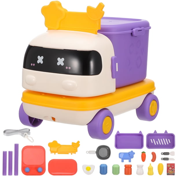 1 Juego de juguetes de cocina, juego de simulación, accesorios para banco de cocina, juguetes de cocina para niños, juego de comida, coche para tirar, juguetes para niños con almacenamiento