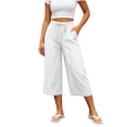 thumbnail image 3 of SwiftWear Women's Cotton Drawstring Capri Pants High Waisted Wide Leg Loose Fit Casual Summer Trousers with Side Pockets Elastic Back Waist for Beach Daily​, 3 of 8