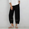 thumbnail image 6 of Costeam Womens Capri Pants Cotton Linen Blend Wide Leg with Side Pockets Mid Rise Relaxed Waist Lace Embroidery Split Cuff Cropped Trousers Lightweight Breathable Soft Casual Summer Bottoms, 6 of 7
