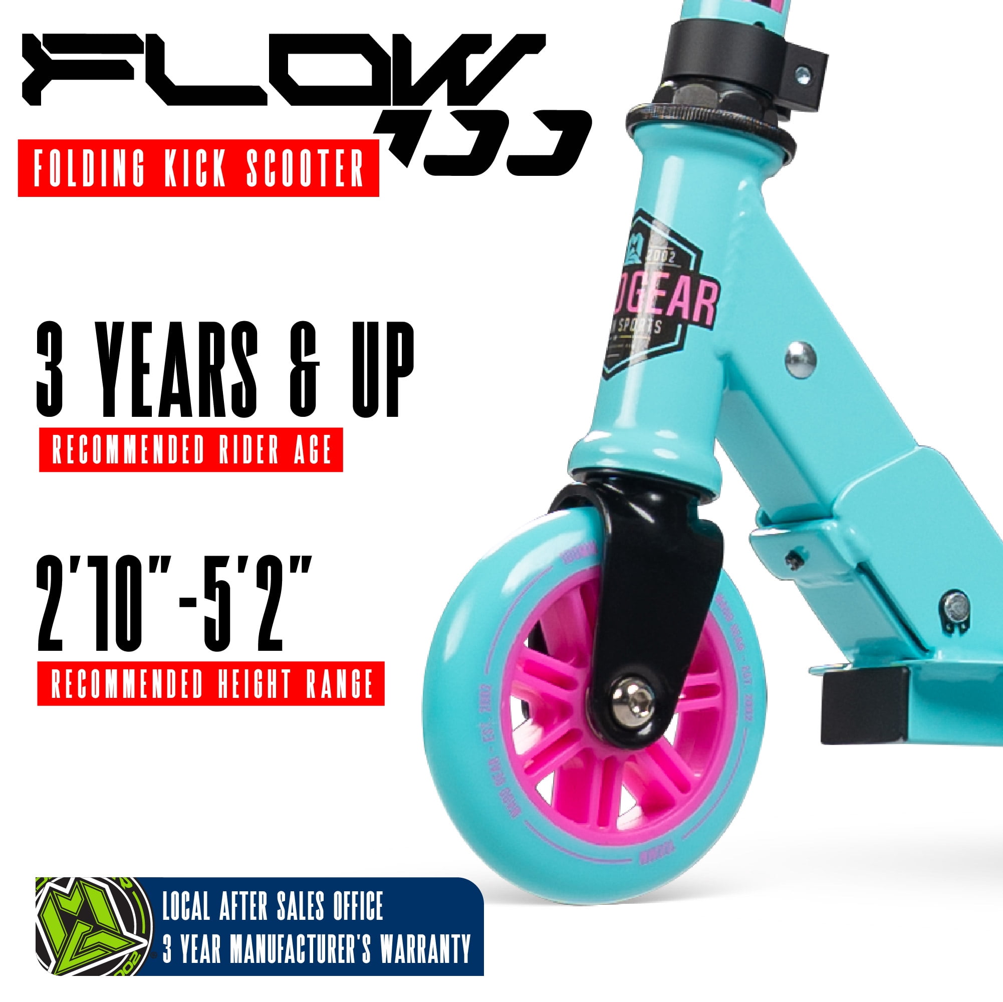 Folding Kick Scooter for Kids Ages 5–10 – Carve 100 – Lightweight Steel Frame, Adjustable Handlebar, Smooth 100 mm Wheels – Teal – Madd Gear, 3 Years & Up Folding Scooter