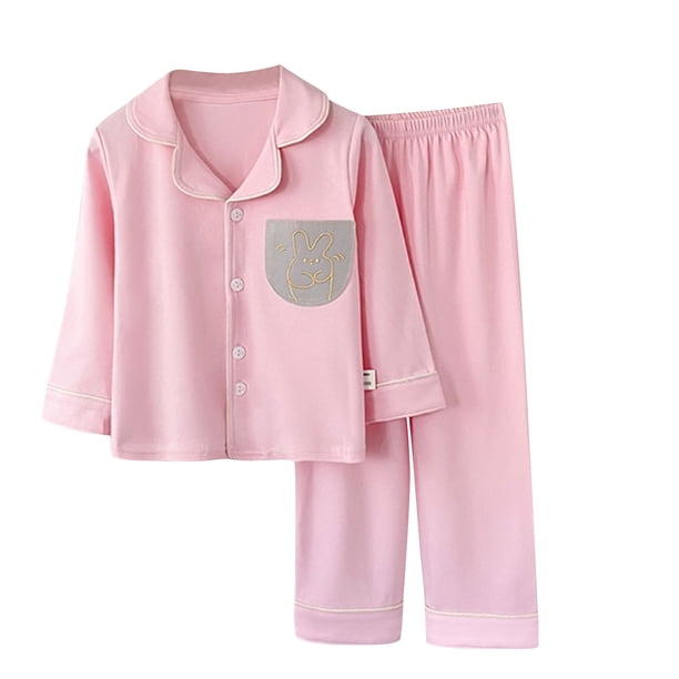 Odeerbi 3-16 Años Niños Niñas Pijamas de Algodón Con Solapa de Muesca Tops de Manga Larga Pantalones Conjunto Suave Sleepwear Dos Piezas Pijama Sets