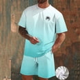 thumbnail image 7 of Zylanna Men's 2 Piece Outfit Sets, Gradient Color Casual Short Sleeve T-Shirt and Shorts Set Crew Neck Elastic Waist Loungewear for Vacation Daily Wear Sky Blue, 7 of 7