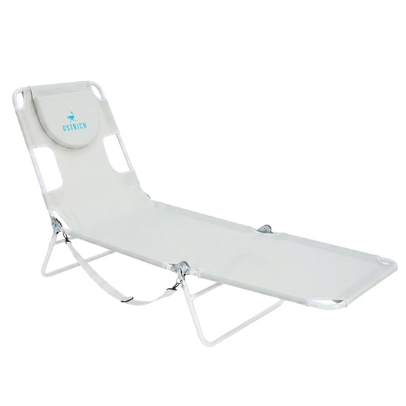 Ostrich The Original Chaise Beach Lounge Chair, Folding & Reclining Outdoor Lounger, White