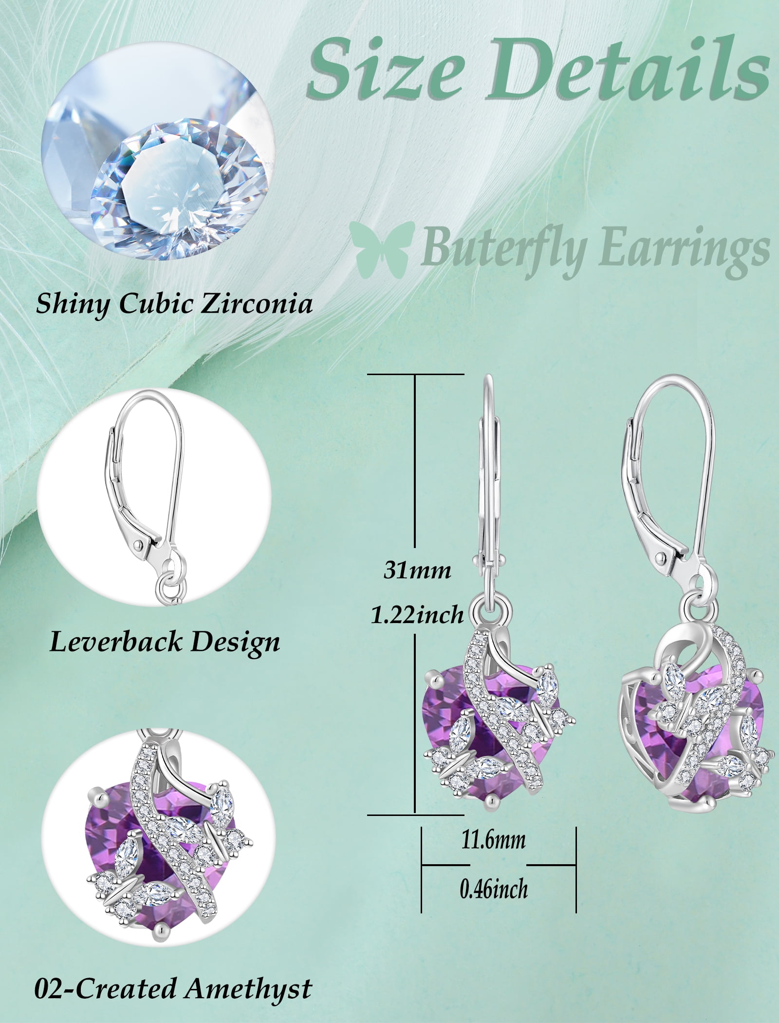 VESITIM 925 Sterling Silver Butterfly Dangle Earrings for Women February Birthstone Amethyst Butterfly Earrings Jewelry Gift