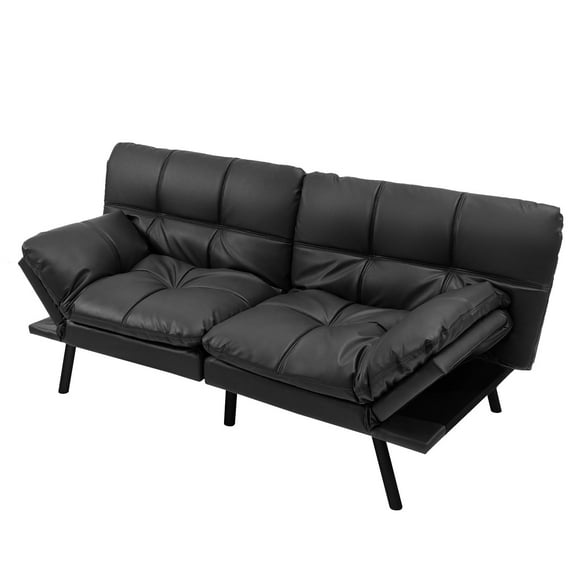 Giantex Convertible Sofa Bed, Memory Foam Futon Bed w/Adjustable Backrest & Armrests, Upholstered Folding Couch Sleeper for Small Space, Black
