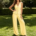 thumbnail image 2 of SROBPTY Womens Set Print V Neck Sleeveless Top Drawstring Wide Leg Long Pants Outfits for Casual Wear, 2 of 5