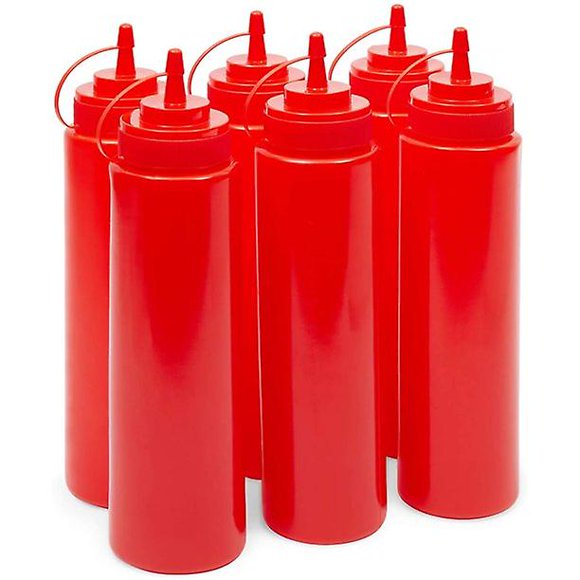 6-Pack 240ML Plastic Condiment Squeeze Bottles Ketchup Mustard with Caps Red