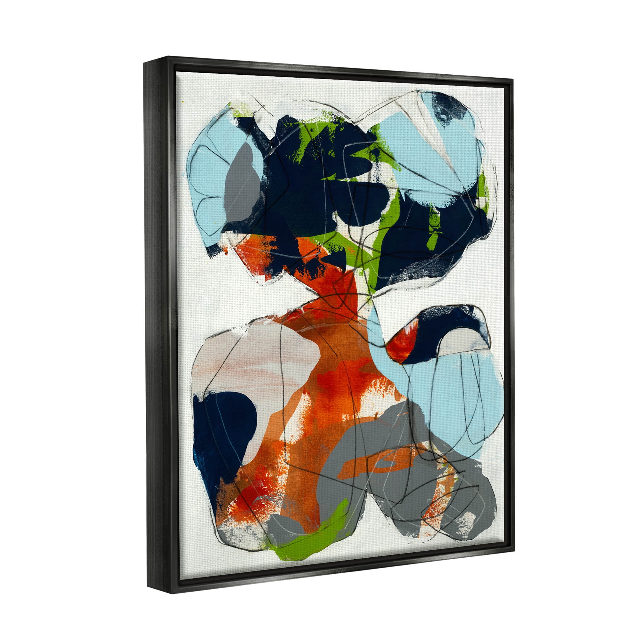 Stupell Industries Bold Asymmetrical Scribble Shapes Graphic Art Jet Black Floating Framed Canvas Print Wall Art, Design by Jeff Jorillo