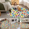 thumbnail image 5 of Colorful Polka Dot Round Area Rug 5Ft Washable Circle Rugs for Living Room Bedroom, Cartoon Watercolor Geometric on Linen Non-Slip Carpet Floor Mats Indoor Outdoor Carpet Runner Aesthetic Home Decor, 5 of 8