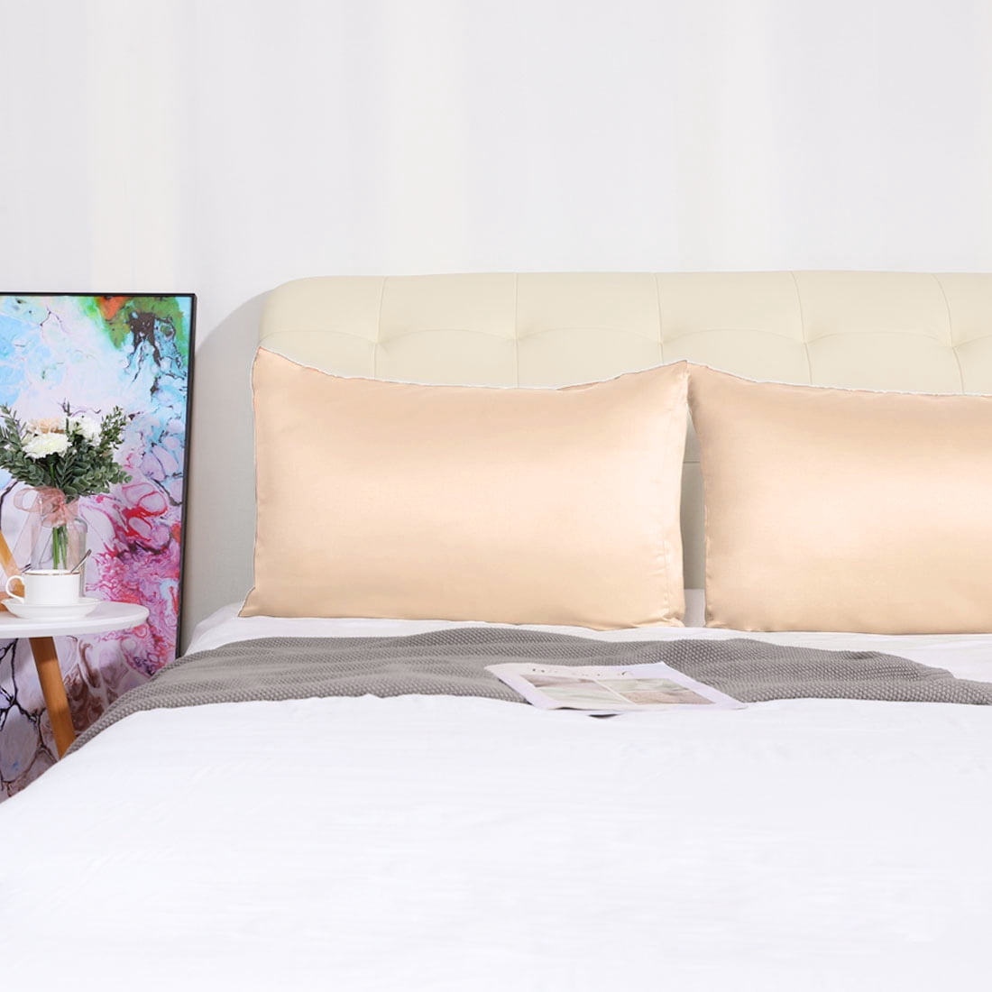 Unique Bargains 4 Pack Satin Pillowcases for Hair and Skin, Light Tan Travel