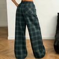 thumbnail image 3 of FRSASU Women's Casual Loose Plaid Printed Wide Leg Pants High Waist Straight Leg Gingham Trousers with Pockets Green, 3 of 4
