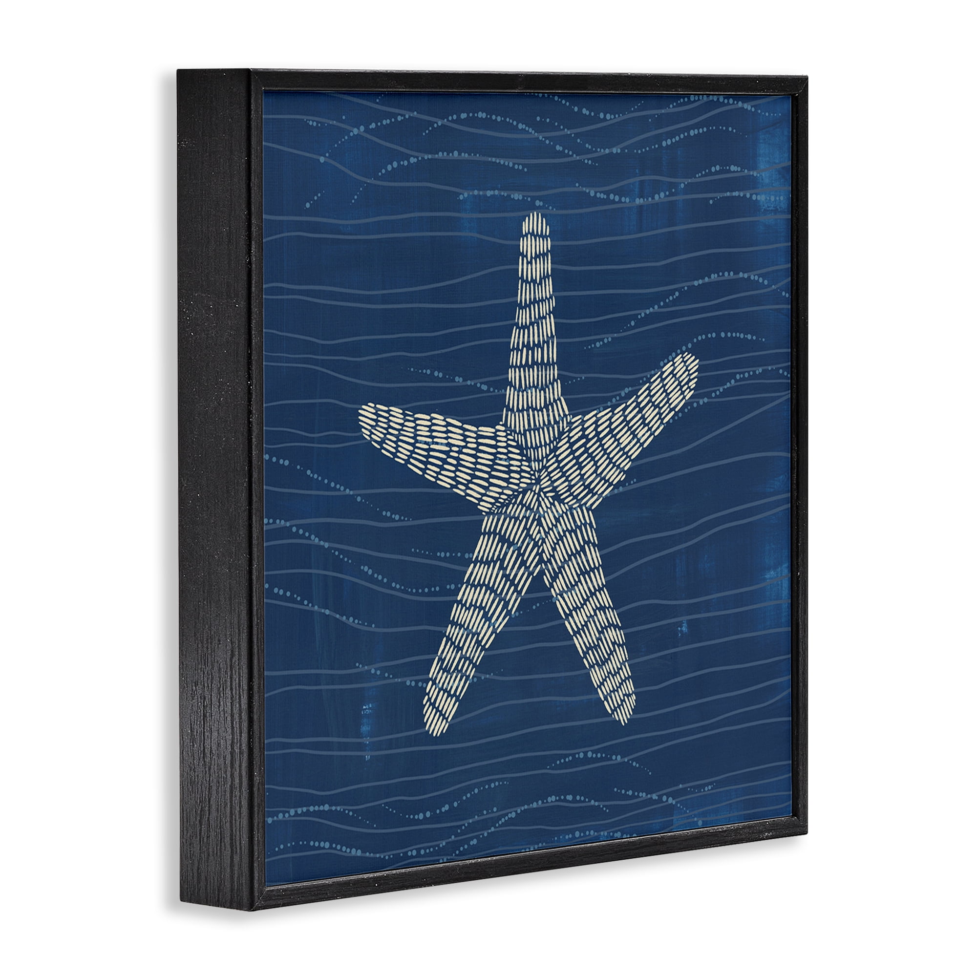 Stupell Industries Starfish on Blue Coastal Painting Black Framed Art Print Wall Art, 24 x 24
