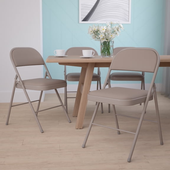 Emma Oliver 4 Pack Double Braced Gray Vinyl Folding Chair
