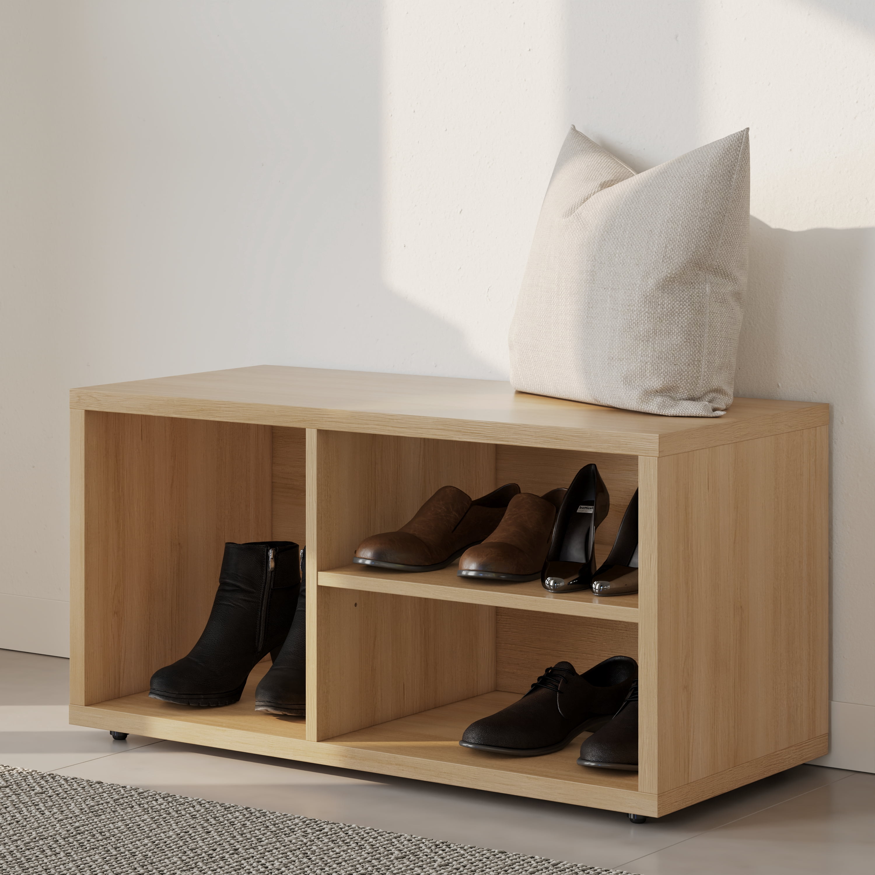 Nexera Porto Entryway Shoe Storage Bench, Natural Blonde Oak