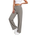 thumbnail image 3 of Lovzfmll Wide Leg Pants for Women, Linen Solid Color Button Elastic Waist with Pockets, Casual Summer Bottoms Gray, XL, 3 of 7