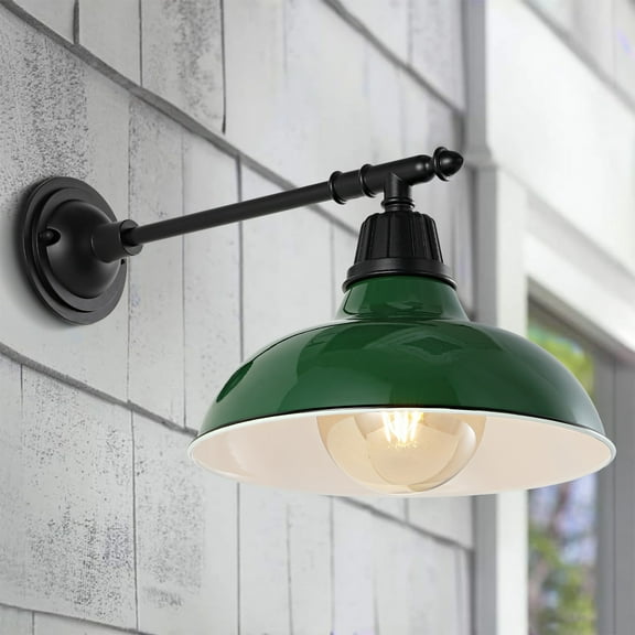 JONATHAN Y Wallace 12.25" 1-Light Farmhouse Industrial Indoor/Outdoor Iron LED Victorian Arm Outdoor Sconce, Green