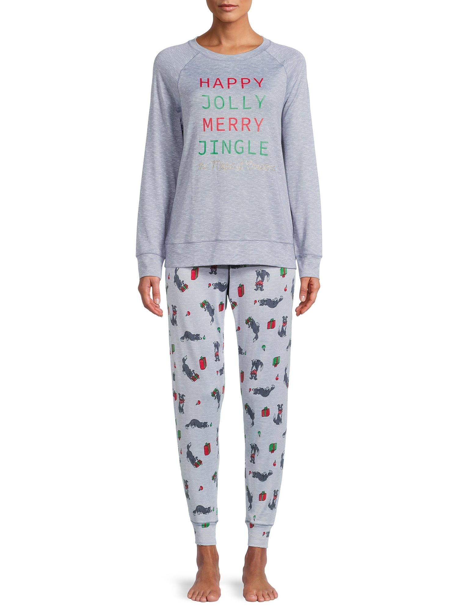 Jaclyn Intimates Long Sleeve Crew Neck Printed Pajamas (Women's or Women's Plus) 2 Piece Set