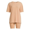 thumbnail image 2 of Lissome Women's Oversize Hacci Ribbed Tee and Bike Shorts Lounge Set, 2-Piece, Sizes S-4X, 2 of 5