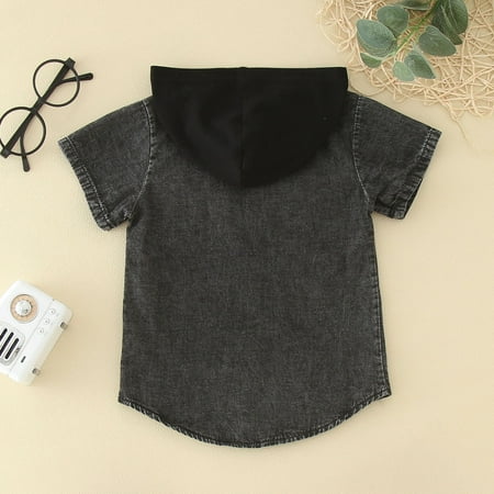 

Cathalem Boys Dress Coat Toddler Boys Girls Short Sleeve Denim Hooded Coat Kids Tops T Shirt With Pocket Boy Thick Winter Jacket Outerwear Grey 6-12 Months