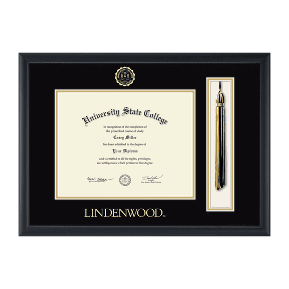 Framerly - Lindenwood Tassel Diploma Frame with Black and Gold Mat