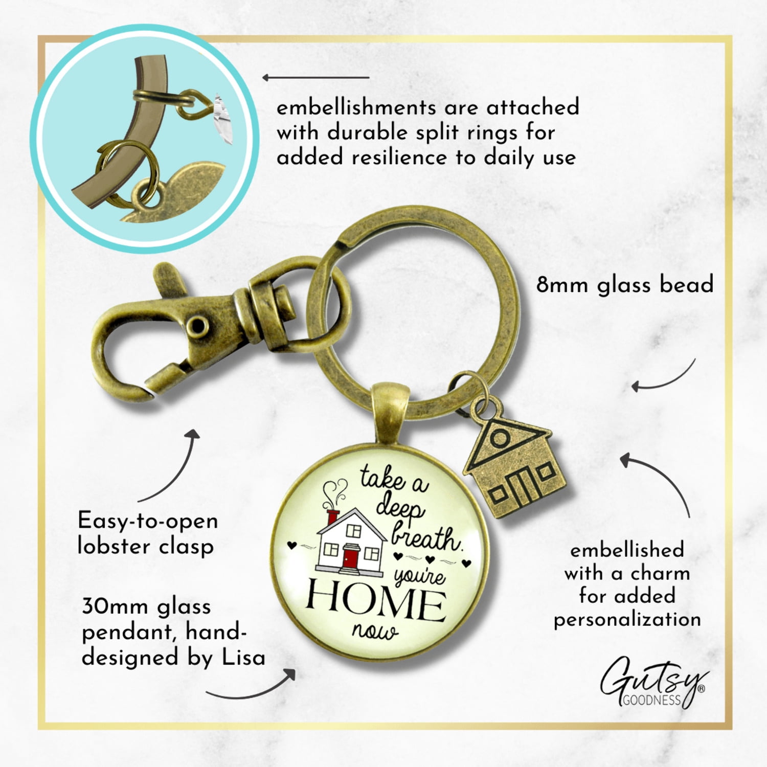 New Home Gutsy Goodness Bronze Keychain Take Deep Breath First House Apartment Gift Idea From Realtor