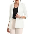 thumbnail image 1 of Unique Bargains Blazer Femme Col Cranté Manches 3/4 Veste Cardigan Costume Blanc TP, 1 of 6
