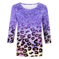 thumbnail image 5 of Pompotops T-shirt Ample à Imprimé Léopard pour Femme, Manches 3/4, Col Rond, Haut Décontracté, Liquidation, 5 of 5