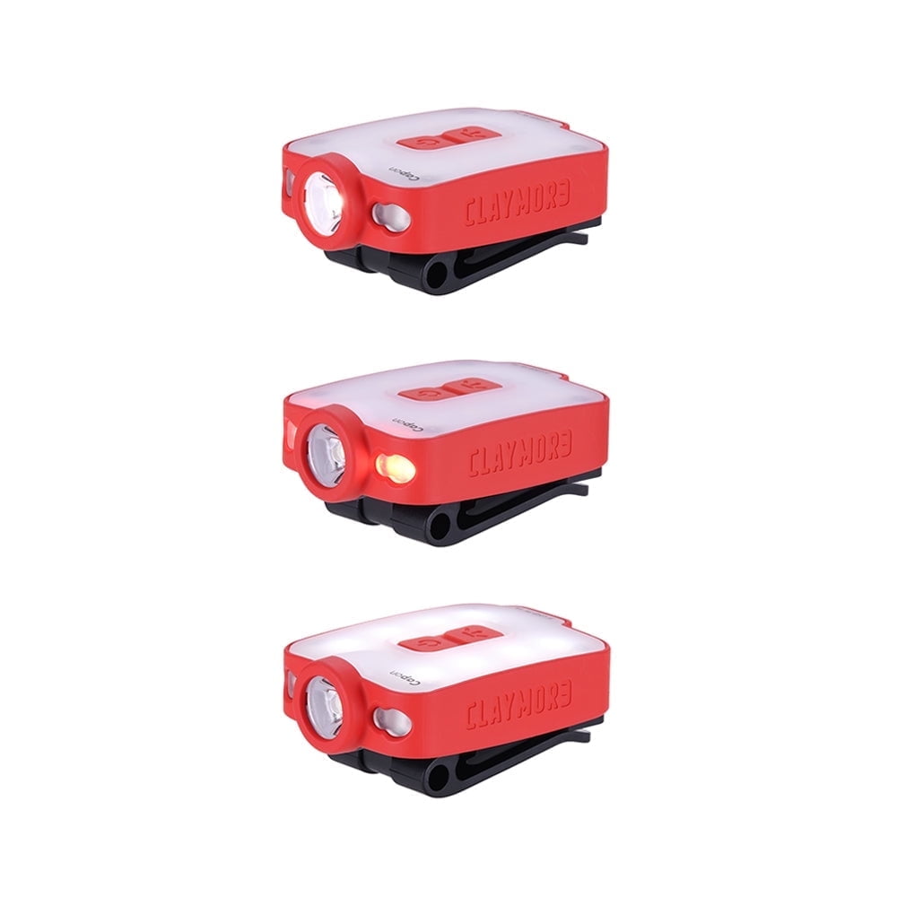 Claymore Capon 40B (Red) - LED Rechargeable Clip-On Cap Headlamp, Lightweight Hat Light for Camping, Running, Hiking, Emergency & Industrial Use, Waterproof, USB-C, Up to 12 Hours of Battery Life.