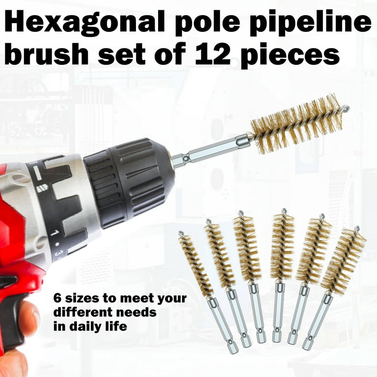 12-Piece Stainless Steel Bore Brush Set For Drill – 8mm To 19mm Twisted Wire Cleaning Brushes With 1/4" Hex Shank