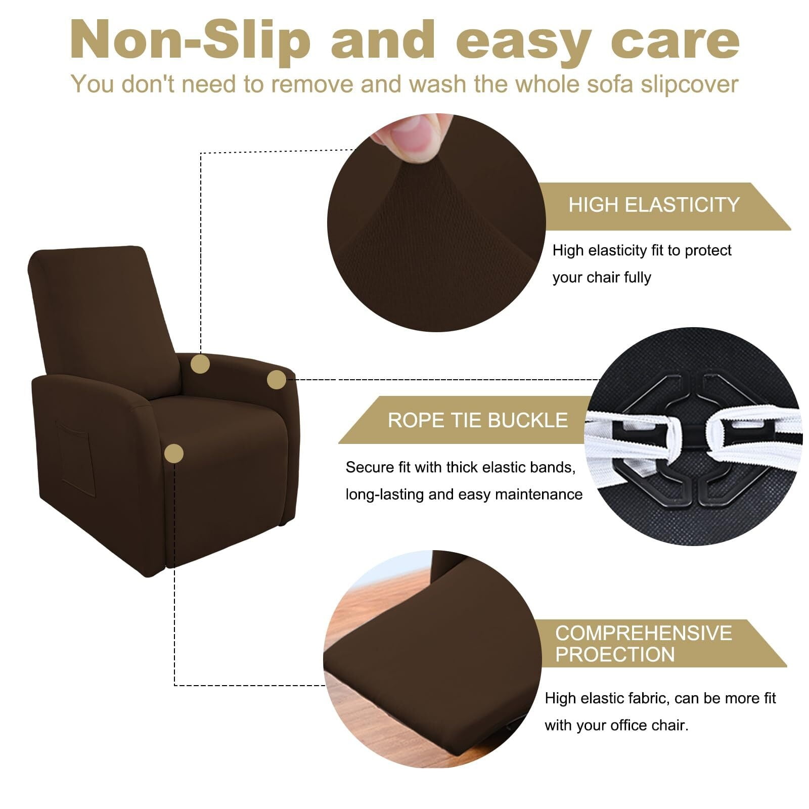 LKJYER Recliner Chair Covers 4 Pieces Waterproof Small Recliner Sofa Slipcover Stretch Recliner Slipcover for Lazyboy Recliner Chair with Storage Pocket Furniture Protector for Living Room